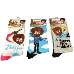 Bob Ross unisex crew socks, 3 pair, fits men 8-12/woman 9-14